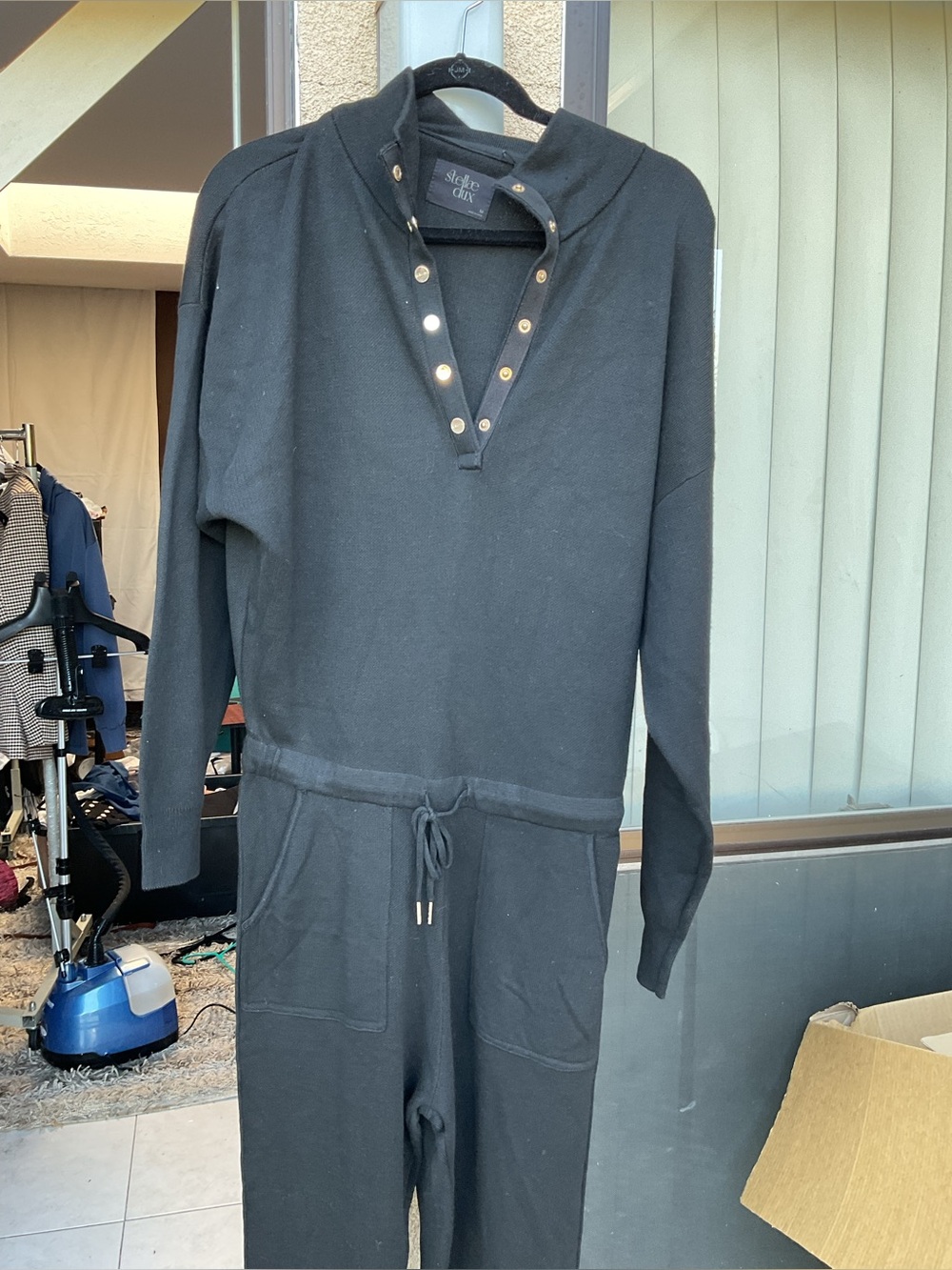 STELLAE DUX Black Snap-Front Jumpsuit